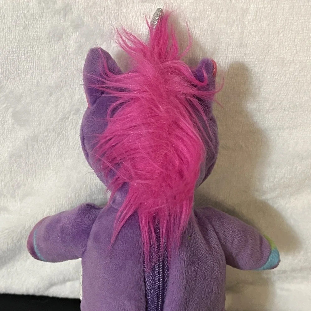 Build a Bear Workshop Mini Purple Rainbow Unicorn Zipper Back Pouch w/ Heart